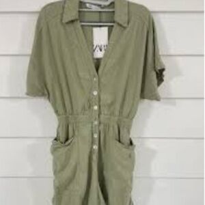 Zara Linen Button Up Romper with Pockets